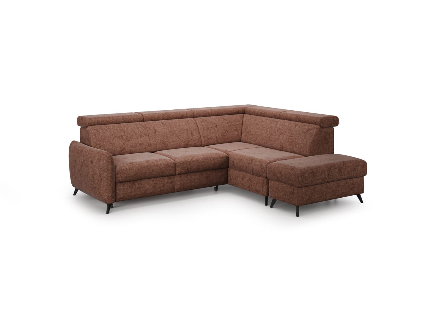 Rozkládací rohová pohovka s přístavkem Comfy s úložným prostorem Dřevo látka COMFY_2(140)Qflw-OTM(2)SP, Dřevo tmavě hnědé, pravá strana