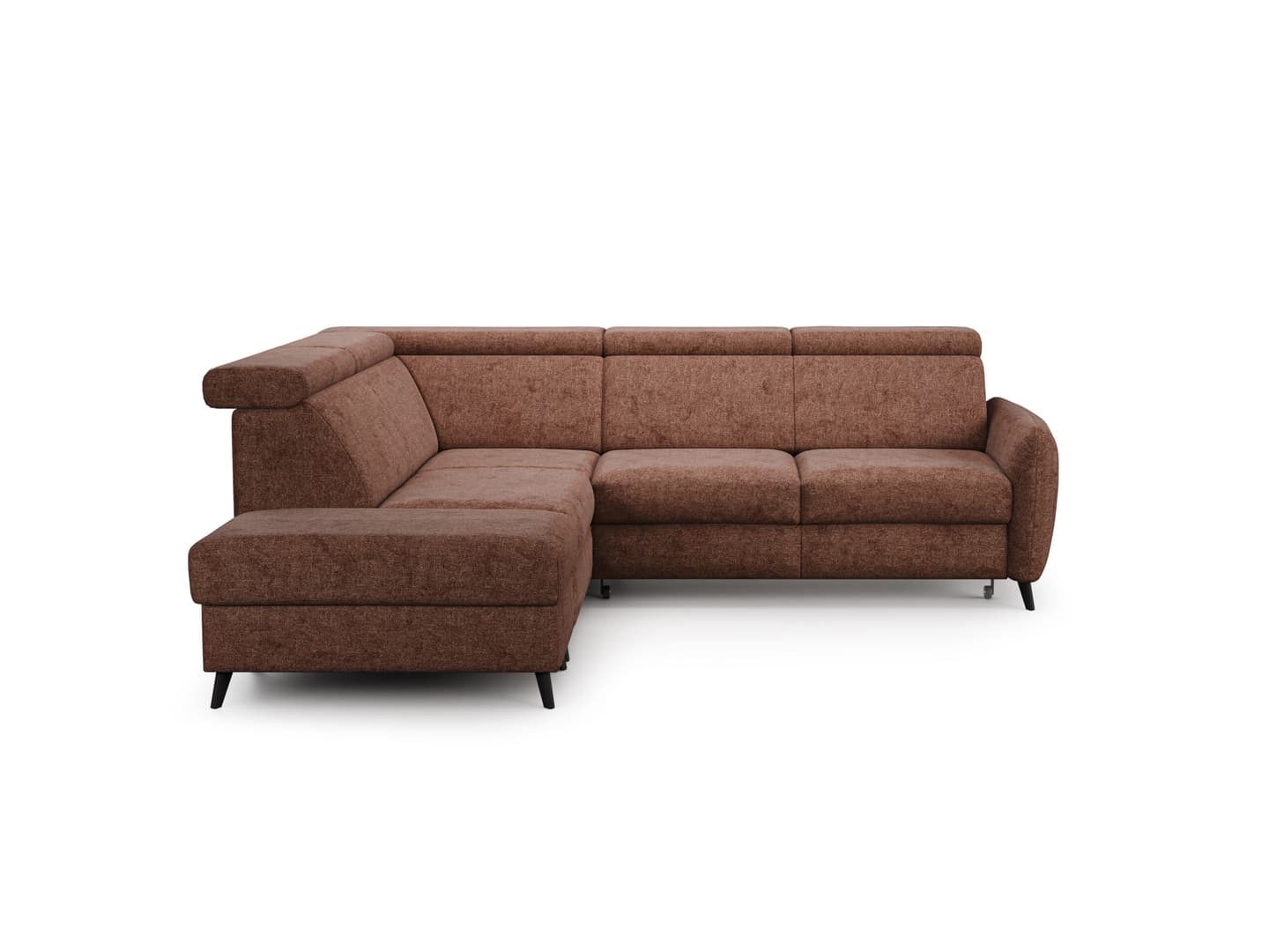 Rozkládací rohová pohovka s přístavkem Comfy s úložným prostorem Dřevo látka COMFY_OTM(2)SL-2(140)Qfpw, Dřevo tmavě hnědé, levá strana
