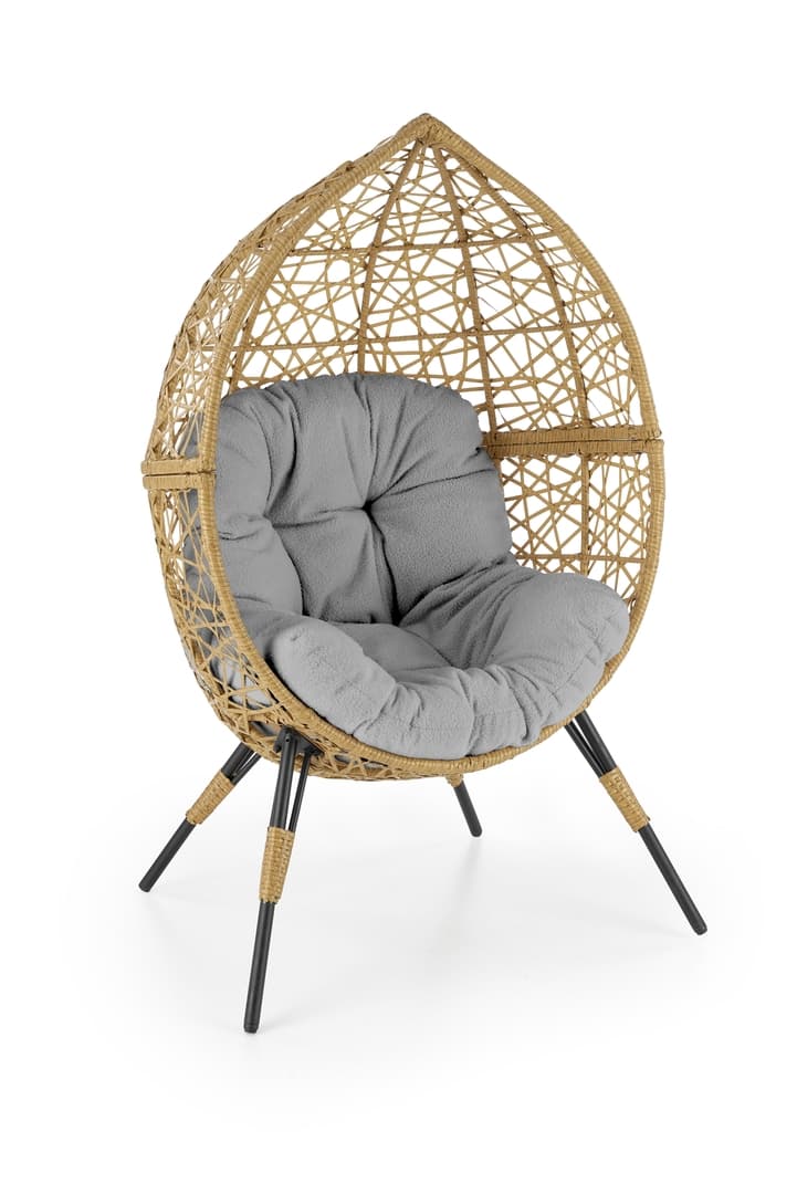 Zahradní křeslo Oskar - Plastový material V-CH-Oskar-FOT, Rattan syntetyczny popielaty - stal czarna