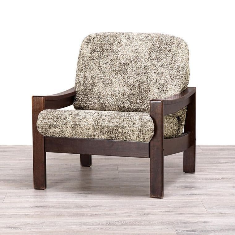 Bielastický potah Marmo na křeslo s dřevěnými rukojeťmi (š. 40-70 cm)