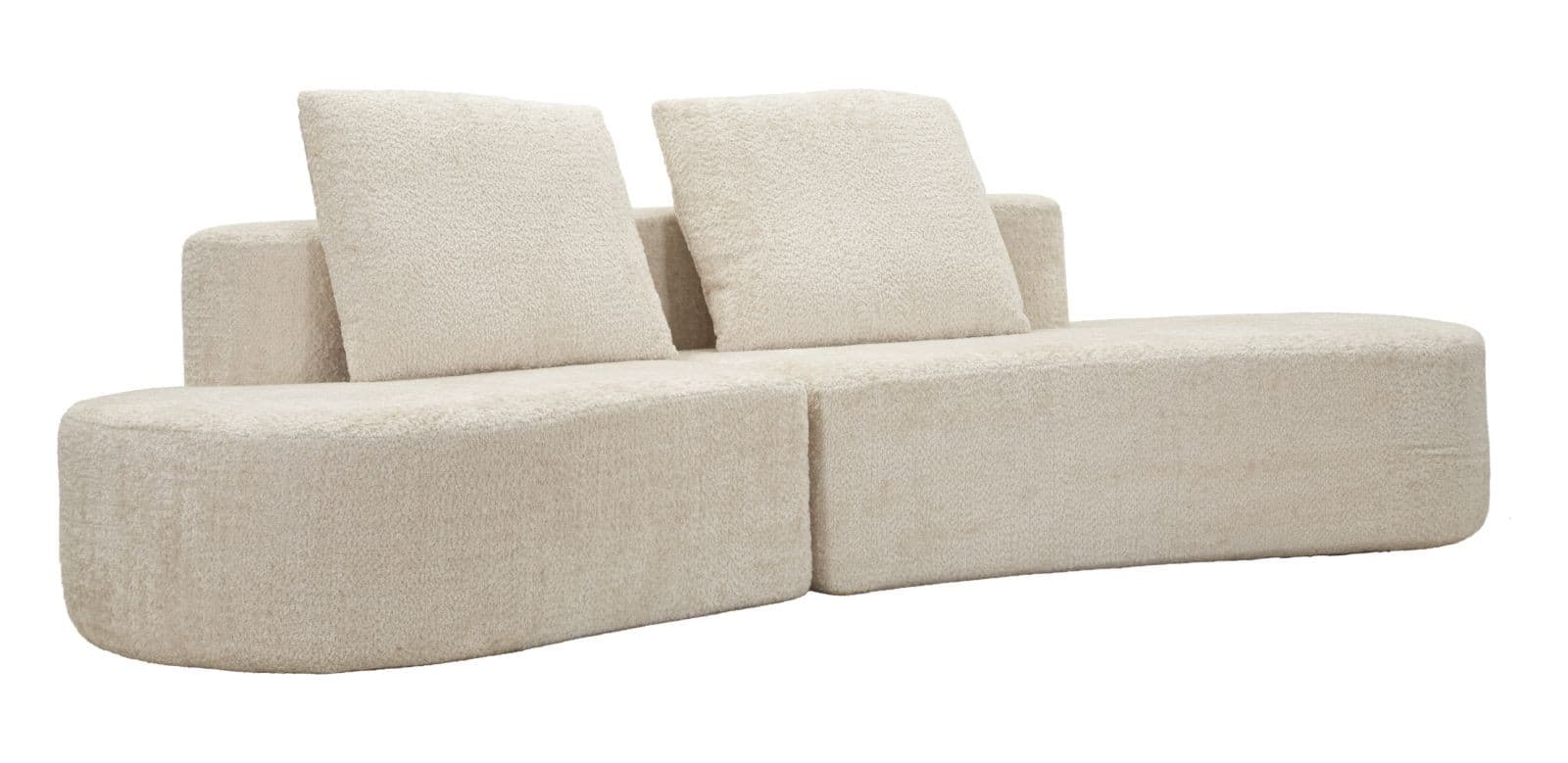 Art deco atypická čtyřmístná čalouněná sedačka Lilos s plyšovým potahem v zaobleném tvaru 238 cm, Krémové