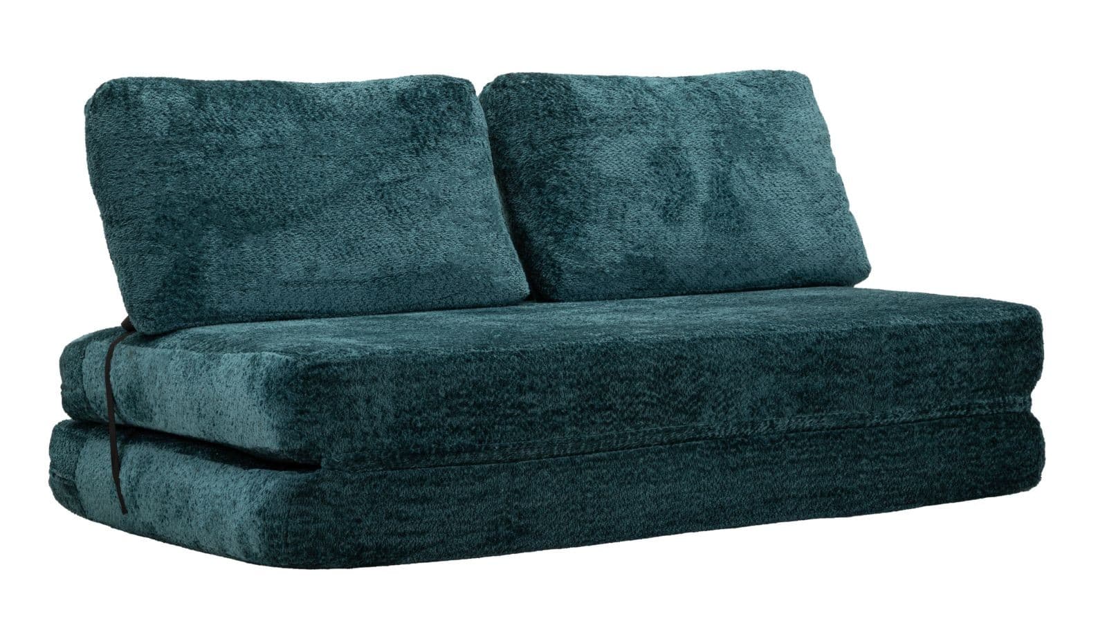 Designová moderní rozkládací dvousedačka Raffai s plyšovým potahem a dvěma polštáři 150 cm, Tmavě modrým