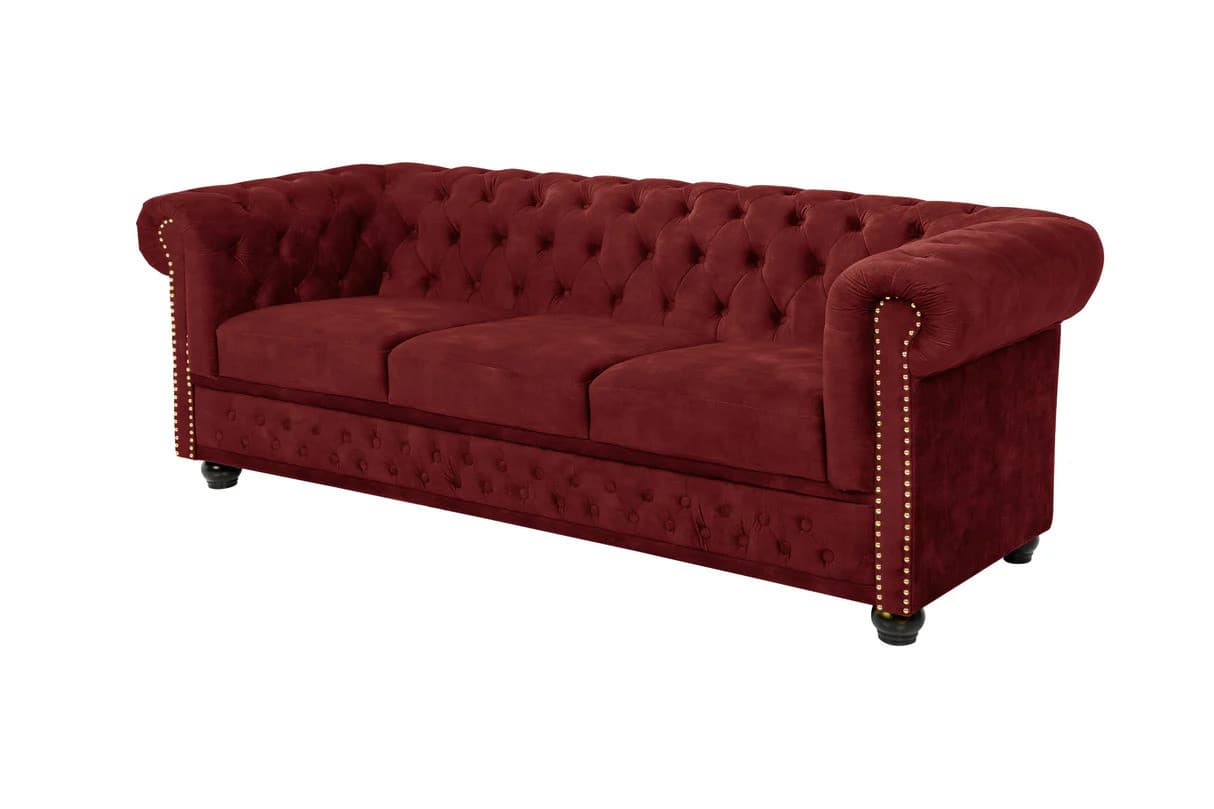 Designová chesterfield třímístná sedačka Maya s sametovým potahem s prošíváním s knoflíky 205 cm