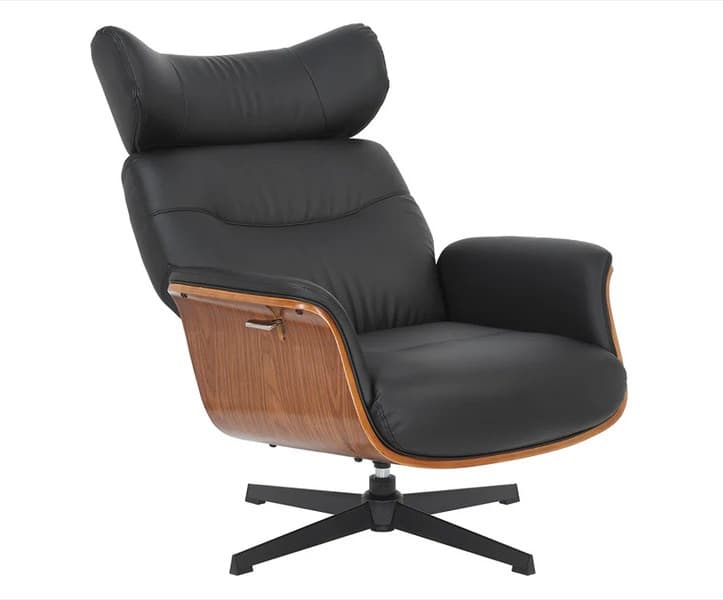 Designové moderní otočné křeslo Papello s koženým potahem a topolovým obkladem s polohovatelnou opěrkou 76 cm