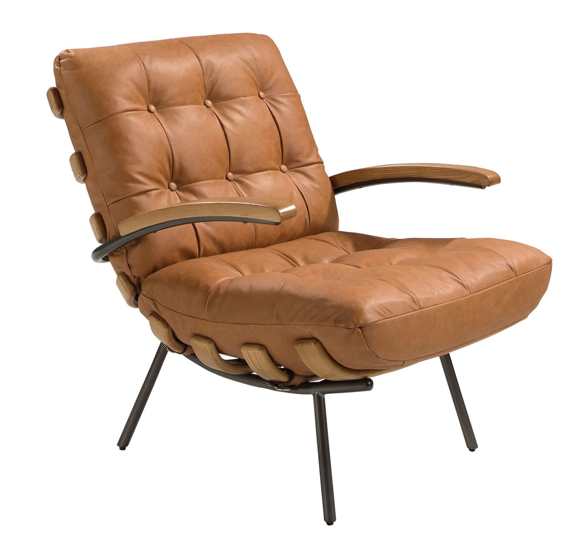 Luxusní retro kožené křeslo Vita s prošíváním a knoflíky s kovovou konstrukcí 91 cm