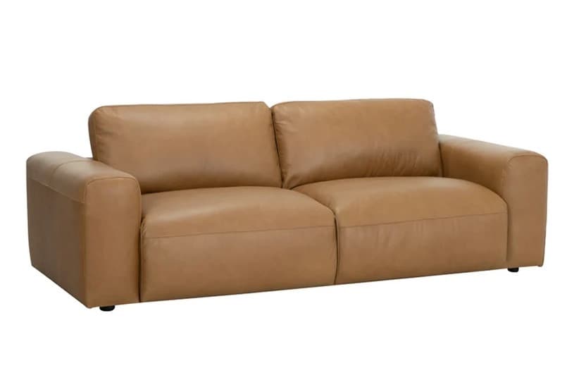 Luxusní designová třímístná sedačka Jorge s mohutnou lineární siluetou a potahem z kůže 245 cm