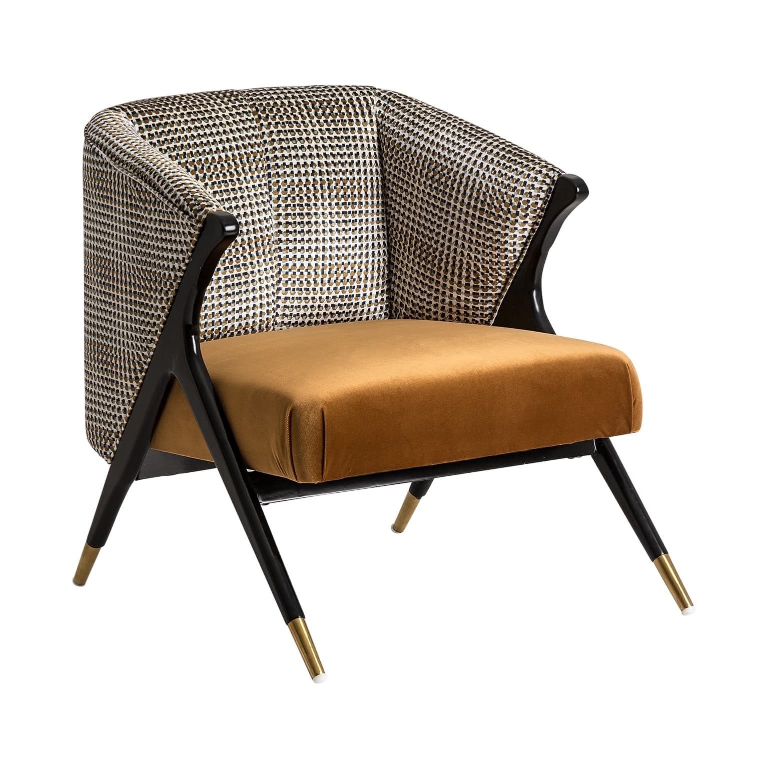 Art-deco luxusní křeslo Brilon v hořčičný potahu s nohama 78cm