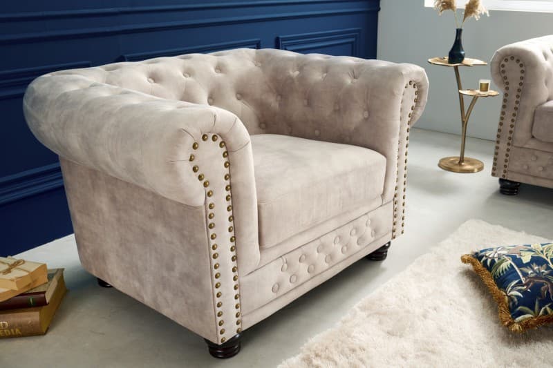 Luxusní chesterfield křeslo Contessa s čalouněním v barvě s prošíváním a kovovým zdobením 105cm