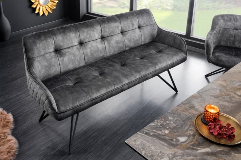 Designová lavice Dunelon s sametovým potahem a nohama z kovu 160cm