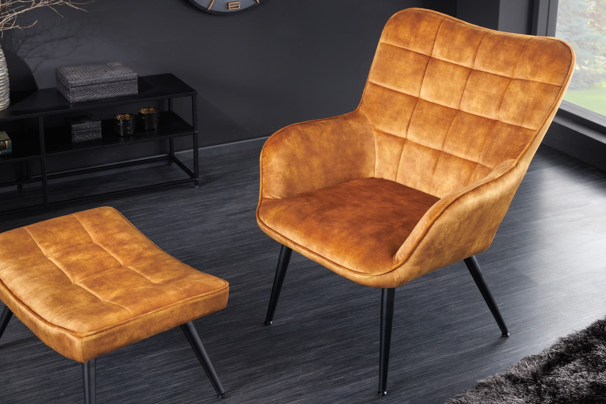 Designové křeslo ušák Scandinavia s sametovým potahem s ozdobným prošíváním 98 cm