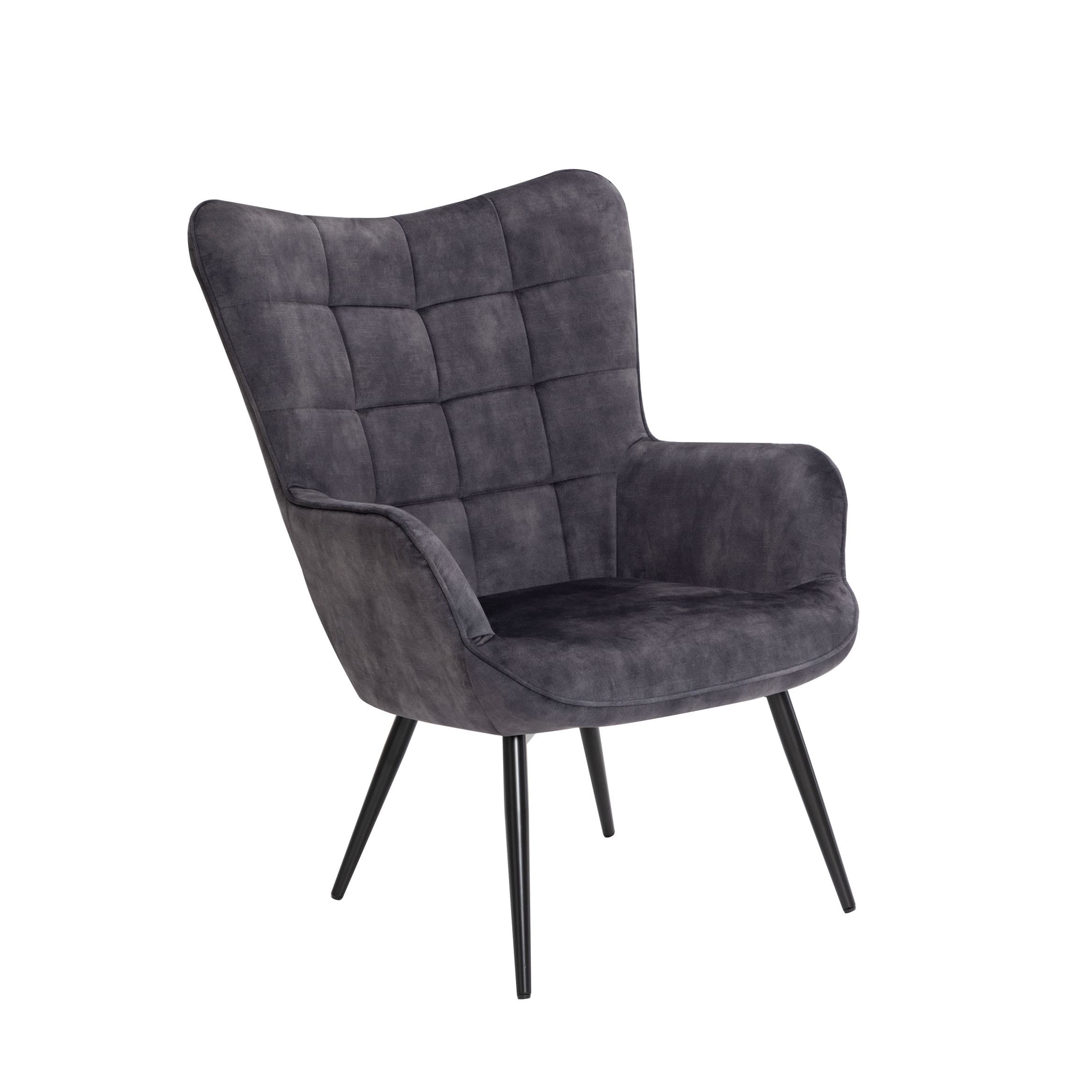 Designové křeslo ušák Scandinavia s sametovým potahem a ozdobným prošíváním 98 cm