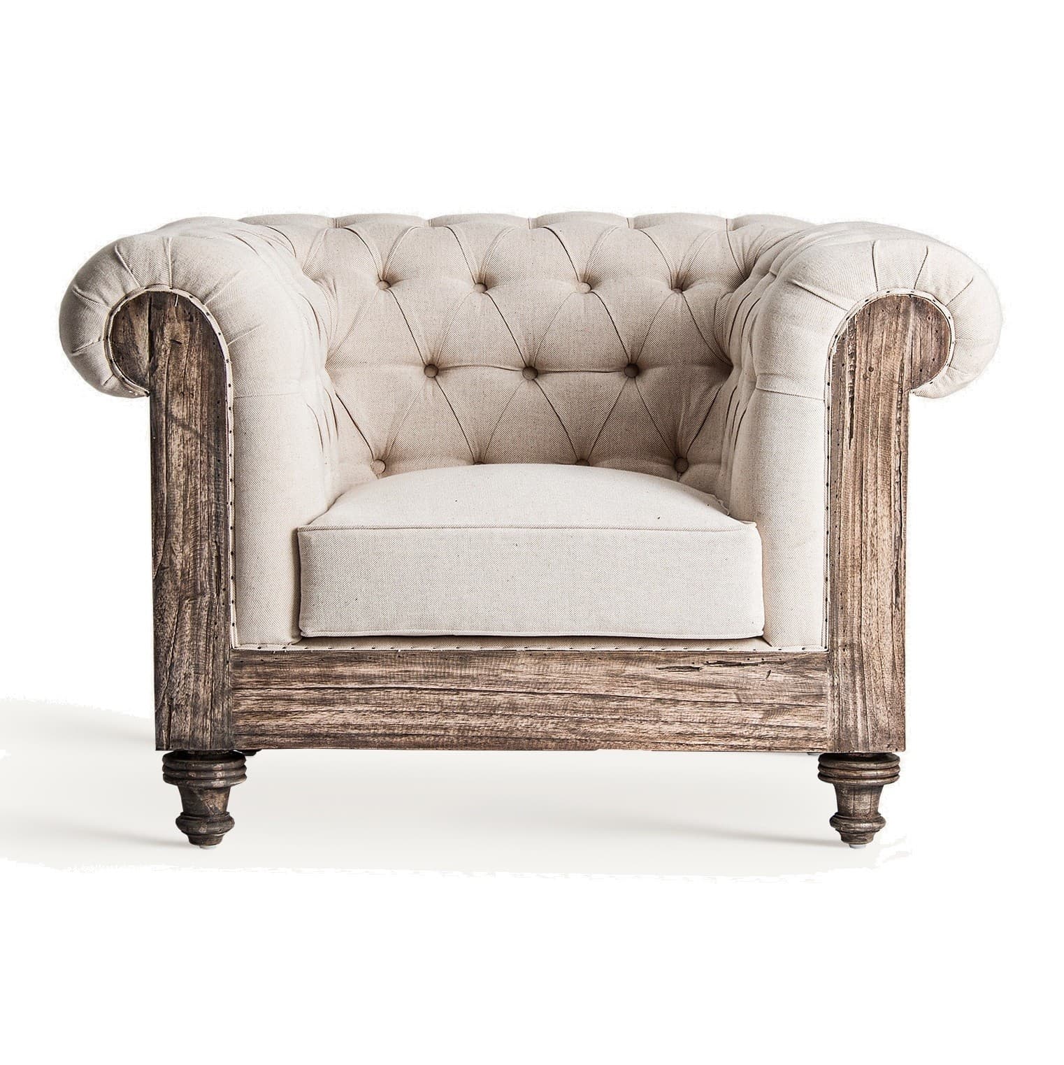 Luxusní vintage křeslo Gretchen v chesterfield stylu s dřevěnou konstrukcí 113 cm