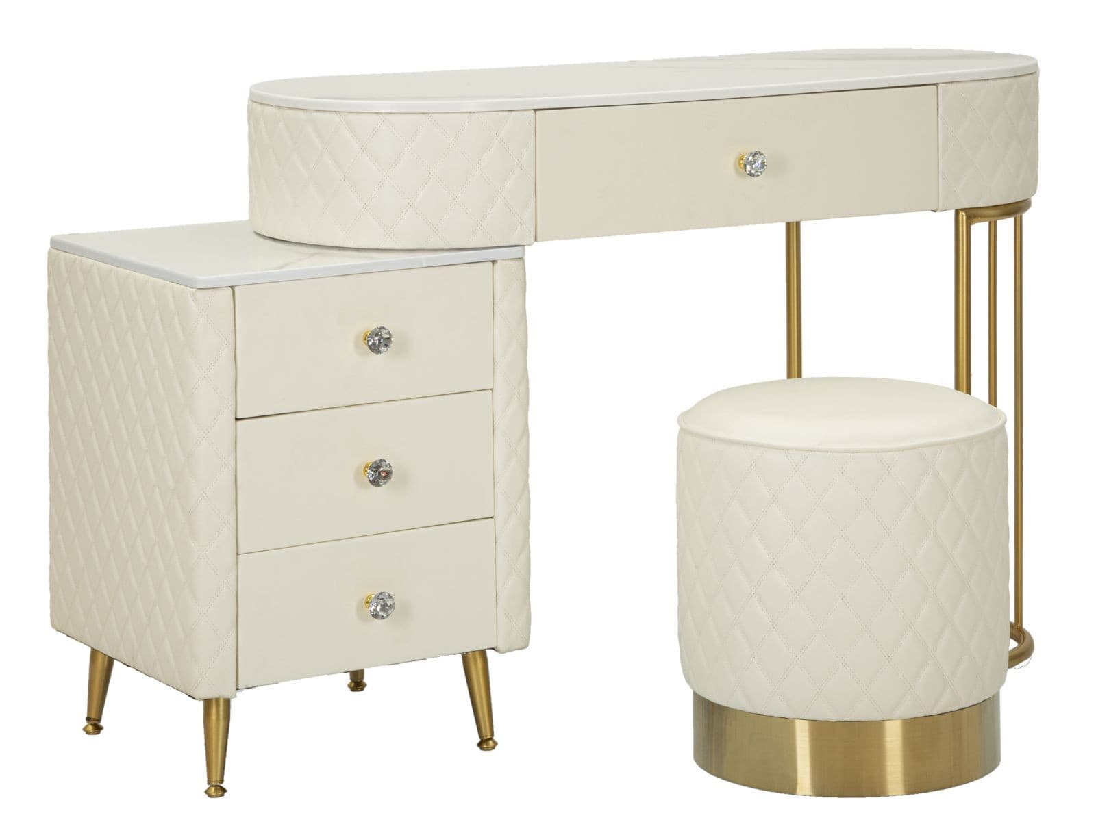 Glamour toaletní sestava Glamia Tapise s diamantovým vzorem a mramorovou deskou s koženým čalouněním 120 cm