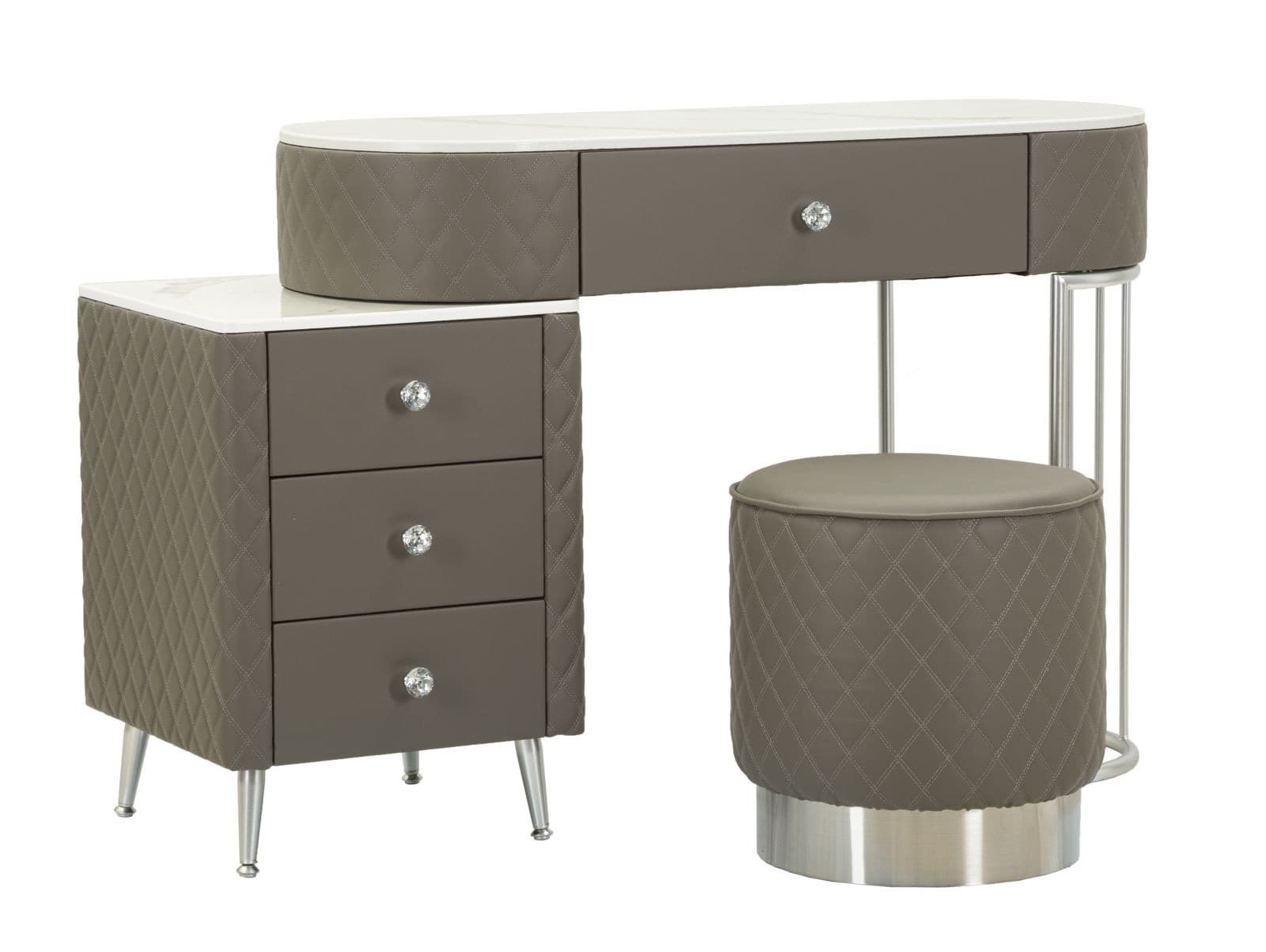 Glamour toaletní sestava Glamia Tapise s diamantovým vzorem s koženým čalouněním a mramorovou deskou 120 cm