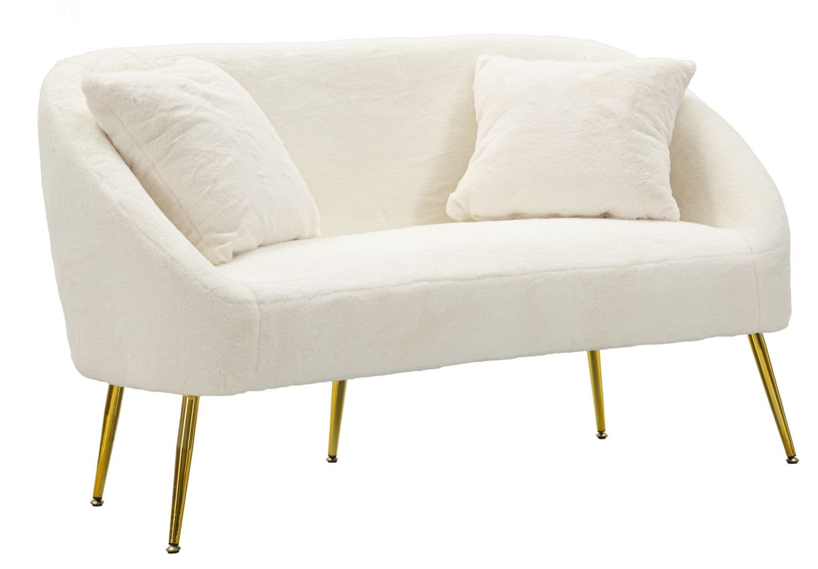 Designová art deco sedačka Cally se dvěma polštáři s kožešinovým potahem a nožičkami 137 cm
