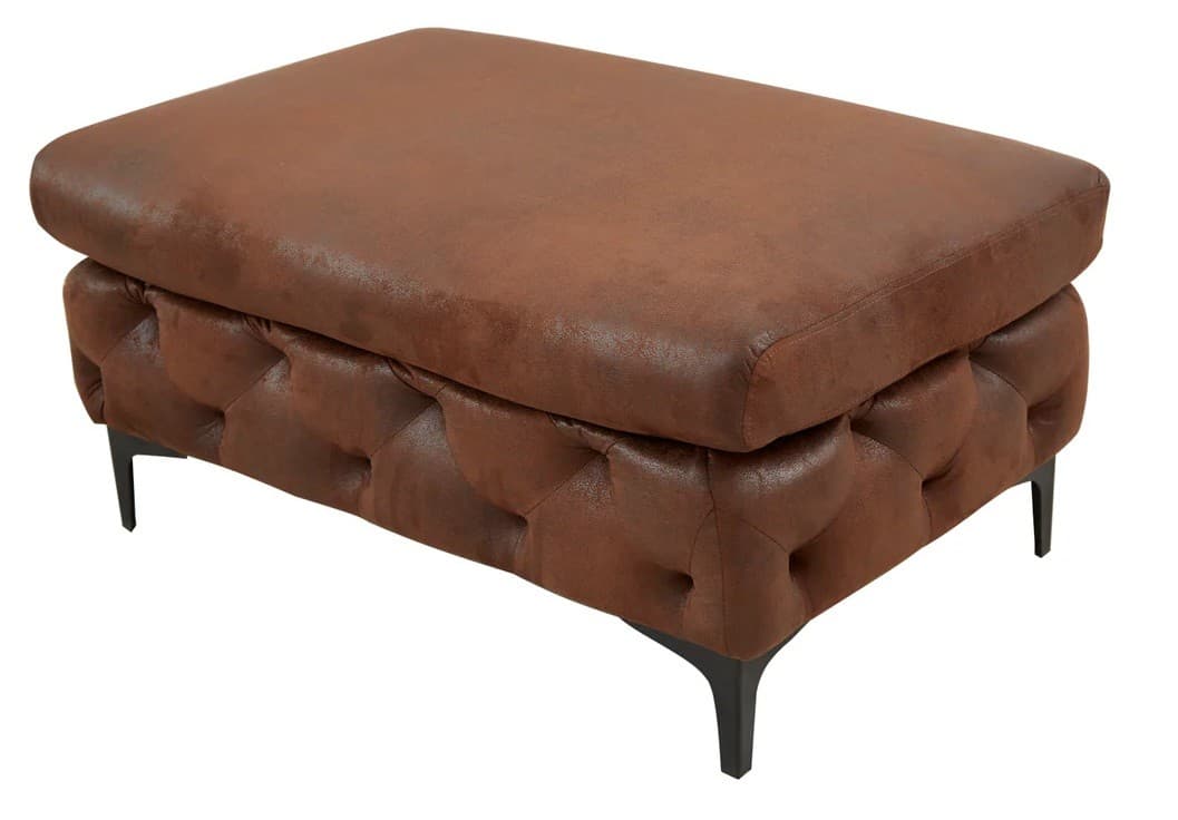 Chesterfield obdélníková kožená čalouněná prošívaná taburetka Modern Barock s kovovými matnými nožičkami 90 cm