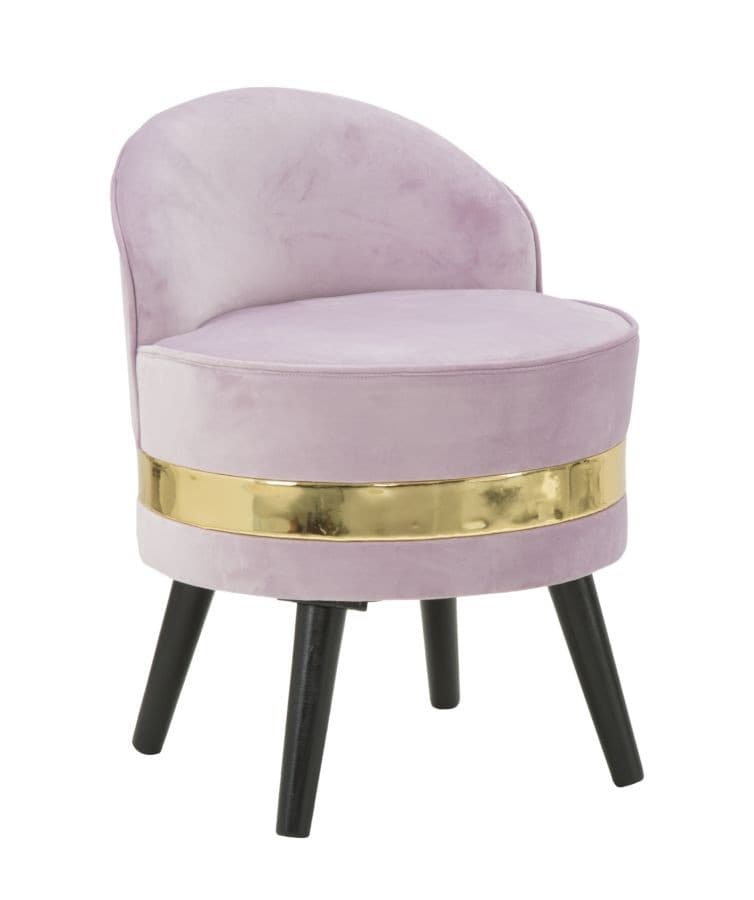 Designová art deco kulatá taburetka Laurentia s opěrkou s sametovým potahem a detailem 45 cm