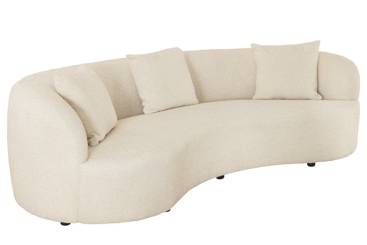 Designová art deco sedačka Jina v polobloukovém tvaru s potahem z buklé látky a třemi polštáři 229 cm