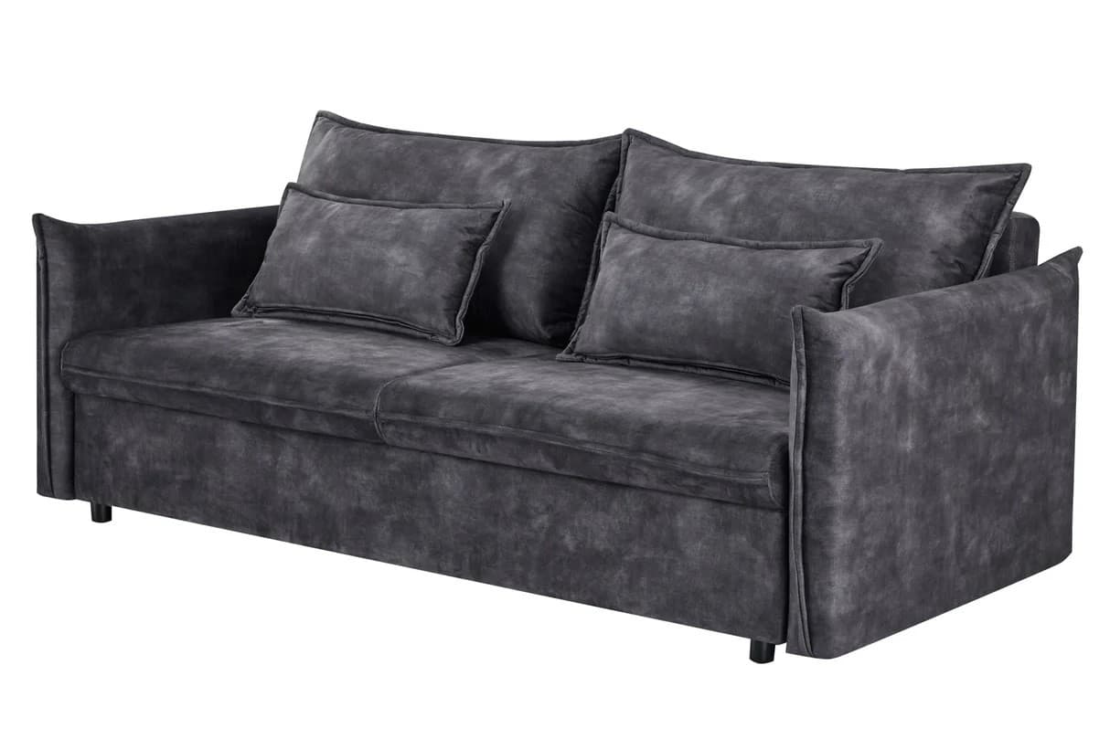 Moderní sametová rozkládací sedačce Heaven pro tři osoby s polštáři a úložným prostorem 215 cm