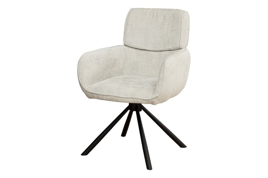 Moderní otočné zaoblené jídelní křeslo Chenill s žinilkovým potahem s opěrkami na ruce s nožičkami 84 cm