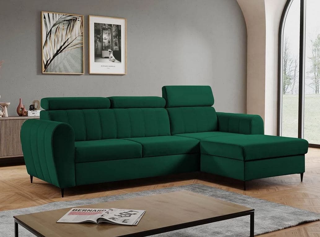 Rohová sedačka s úložným prostorem Lakeway Mini, Zelená, pravá strana