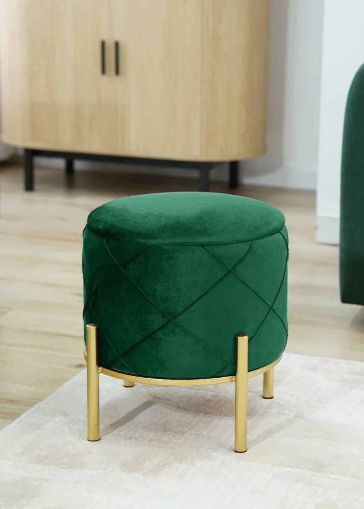 Elegantní taburet Jastrian s úložným prostorem, Láhvově zelený / zlatý