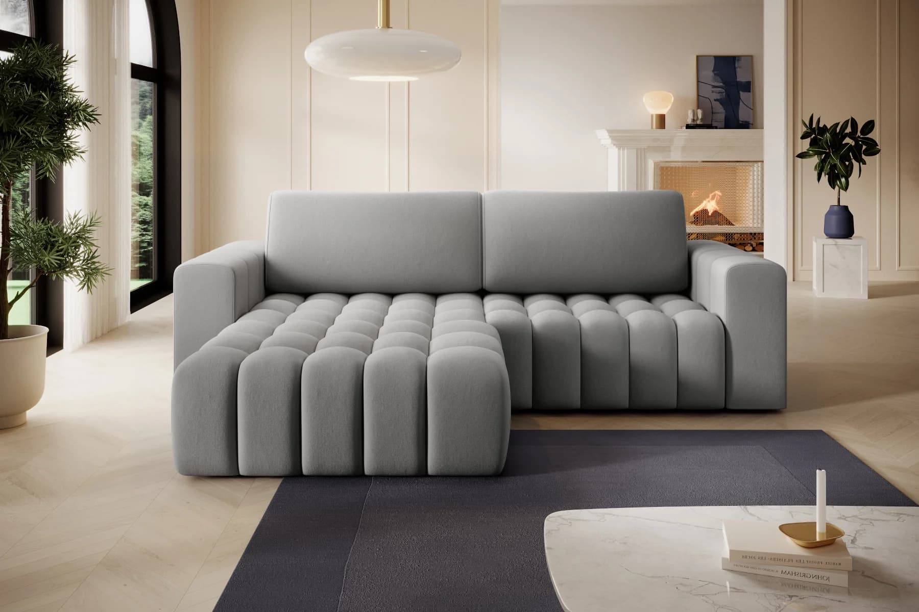 Designová rozkládací sedací souprava Zuri, Šedá, levá strana