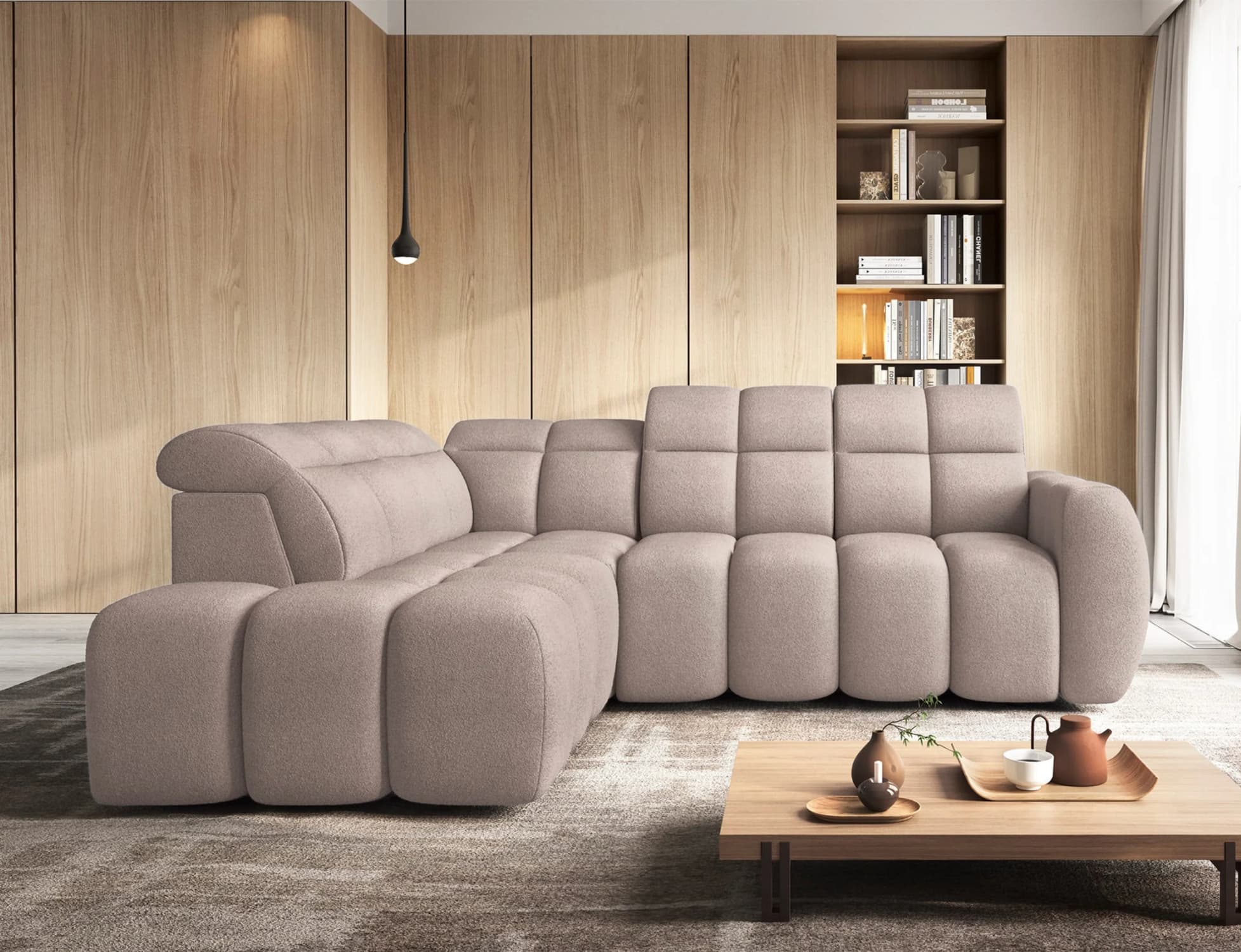 Designová rohová sedačka Saoirse, Béžová, levá strana