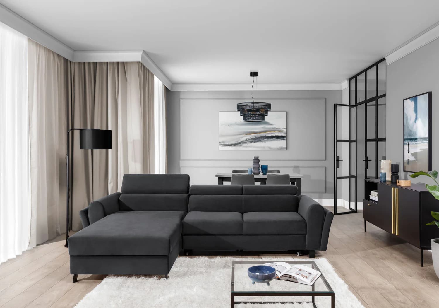 Elegantní rozkládací sedací souprava Astraea, Tmavě šedá 1, levá strana